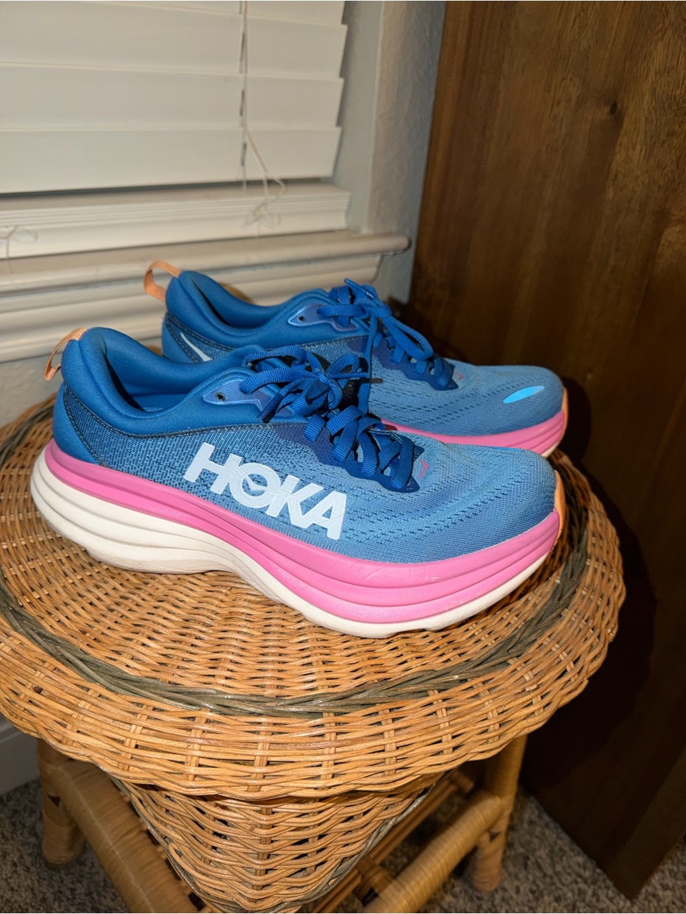 Hoka Blue and Pink Cushioned Running Shoes